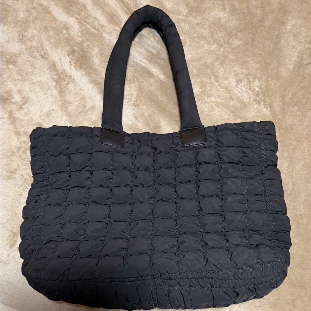 Quilted Black Tote Bag with Padded Handles